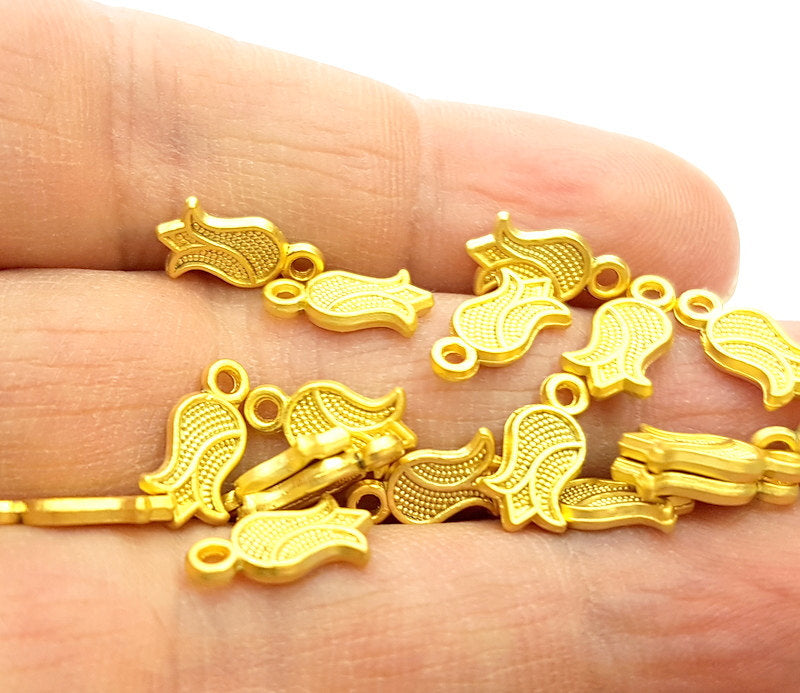 20 Tulip Flower Charms Gold Plated Charms (12x6mm) G6693