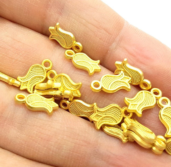 20 Tulip Flower Charms Gold Plated Charms (12x6mm) G6693