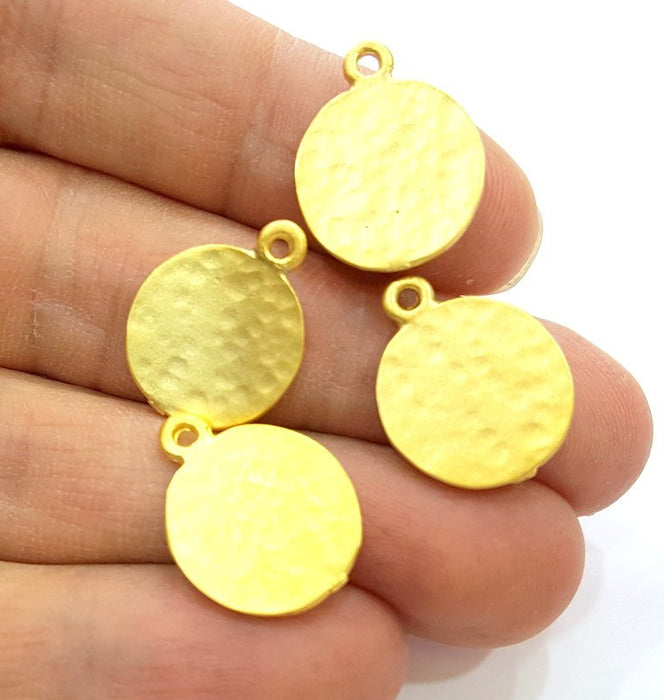 4 Gold Charms Gold Plated Hammered Charms  4 Pcs (16mm)  G6695