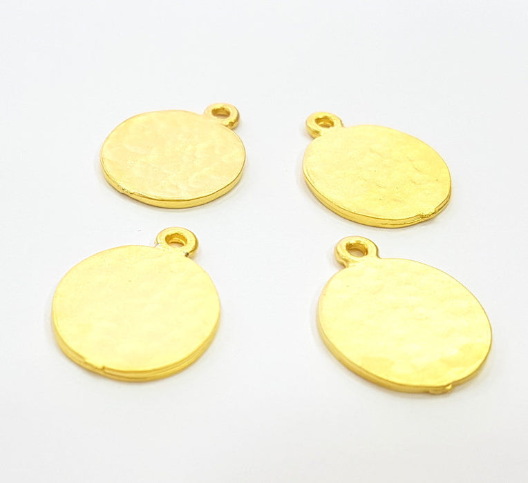 4 Gold Charms Gold Plated Hammered Charms  4 Pcs (16mm)  G6695