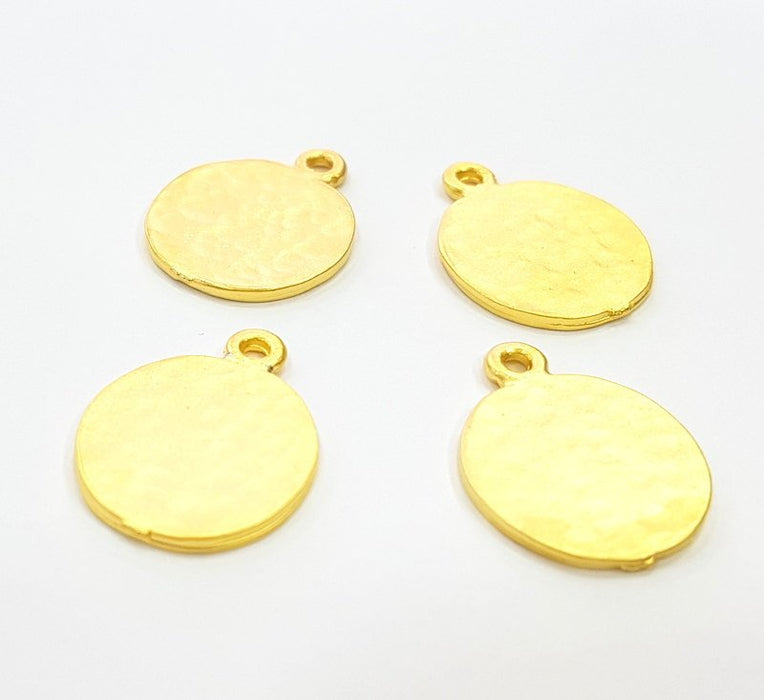 10 Gold Charms Gold Plated Hammered Charms  (16mm)  G6695