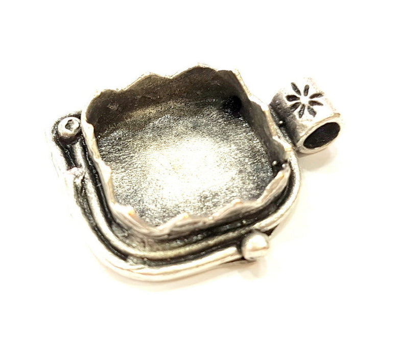 Silver Pendant Blank Bezel Base Setting Necklace Blank Mountings Antique Silver Plated Brass (15 mm blank) G6537