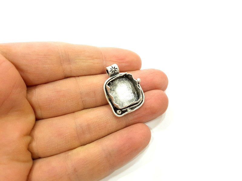 Silver Pendant Blank Bezel Base Setting Necklace Blank Mountings Antique Silver Plated Brass (15 mm blank) G6537