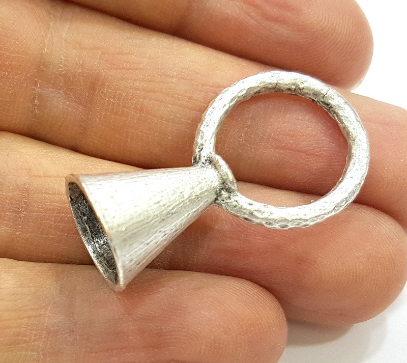 Silver Cone Findings Antique Silver Plated Brass  (36x20 mm)  G6722
