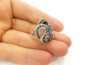 Silver Ring Blank Ring Settings Ring Bezel Base Cabochon Mountings Adjustable (for 2mm stone tiny blanks) Oxidized Silver Plated Brass G6735