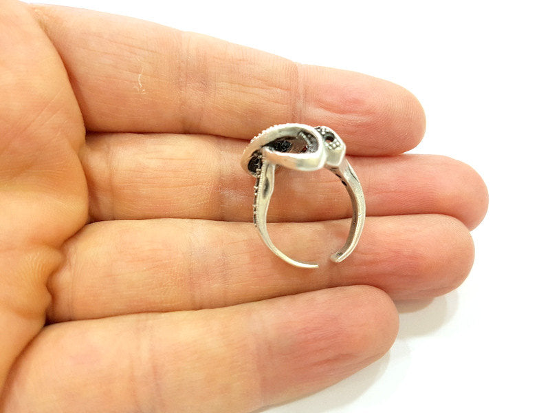 Silver Ring Blank Ring Settings Ring Bezel Base Cabochon Mountings Adjustable (for 2mm stone tiny blanks) Oxidized Silver Plated Brass G6736