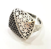 Silver Ring Blank Ring Settings Ring Bezel Base Cabochon Mountings Adjustable (for 2mm stone tiny blanks) Oxidized Silver Plated Brass G6743