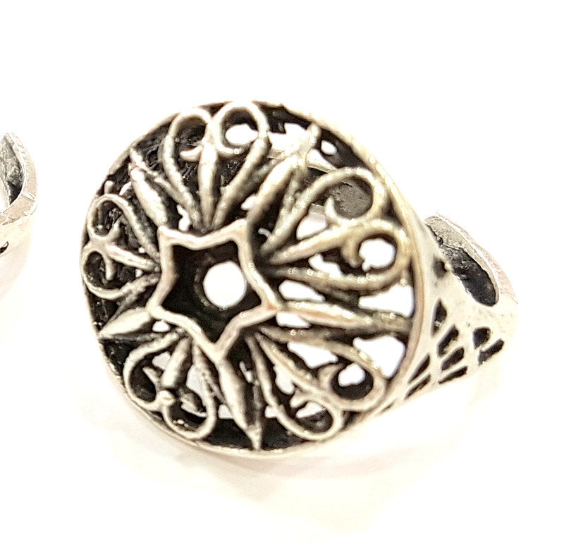 Silver Ring Blank Ring Settings Ring Bezel Base Cabochon Mountings Adjustable (for 4mm stone tiny blanks) Oxidized Silver Plated Brass G6751