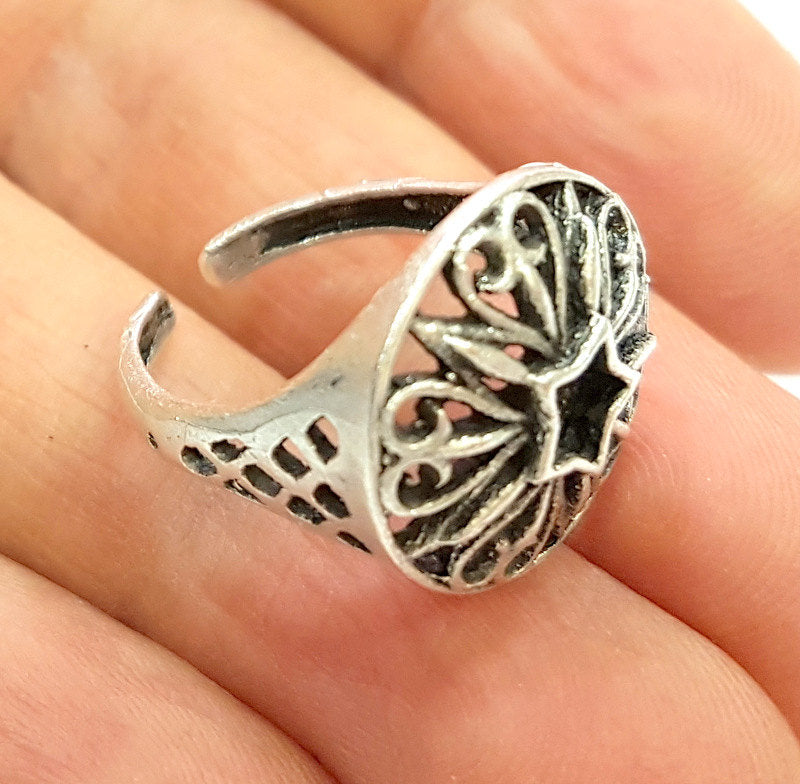Silver Ring Blank Ring Settings Ring Bezel Base Cabochon Mountings Adjustable (for 4mm stone tiny blanks) Oxidized Silver Plated Brass G6751