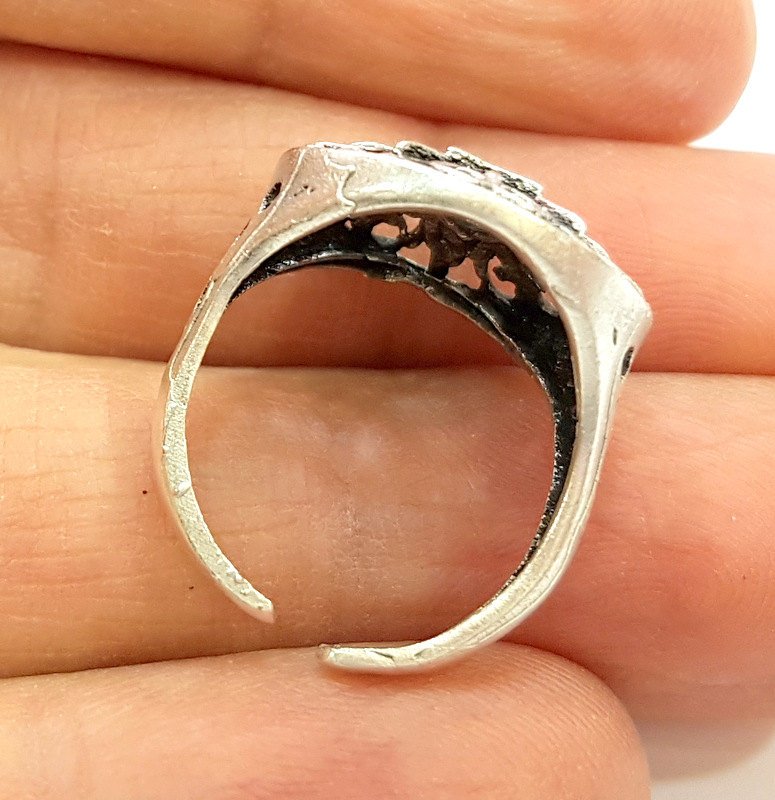 Silver Ring Blank Ring Settings Ring Bezel Base Cabochon Mountings Adjustable (for 4mm stone tiny blanks) Oxidized Silver Plated Brass G6751