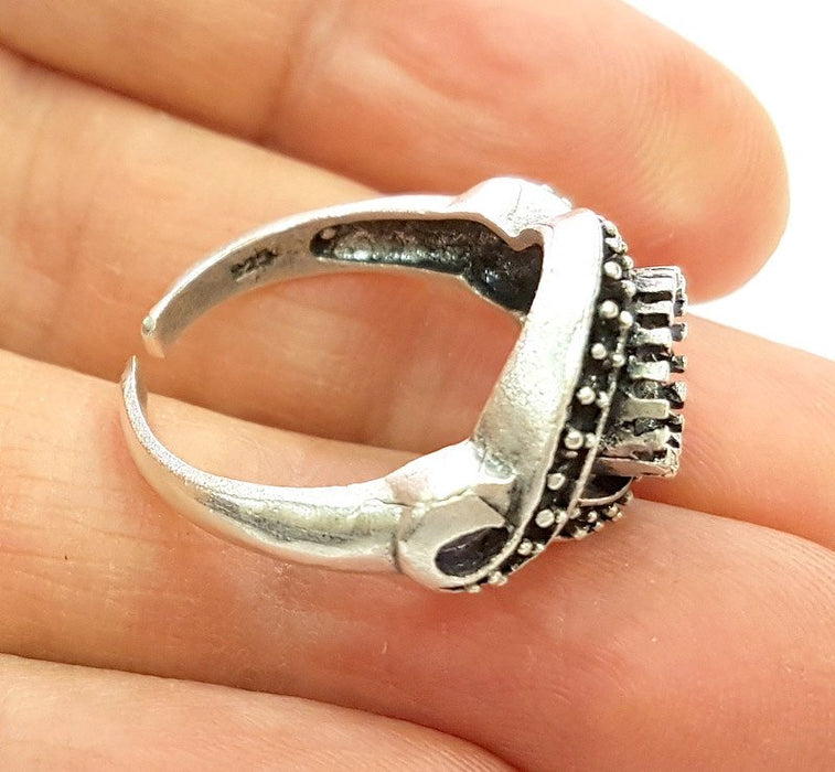 Silver Ring Blank Ring Settings Ring Bezel Base Cabochon Mountings Adjustable(for 8x6mm,2mm stone blanks) Oxidized Silver Plated Brass G6752