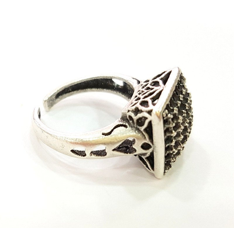 Silver Ring Blank Ring Settings Ring Bezel Base Cabochon Mountings Adjustable (for 2mm stone tiny blanks) Oxidized Silver Plated Brass G6761