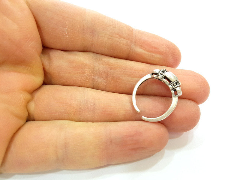 Silver Ring Blank Ring Setting Ring Bezel Base Cabochon Mountings Adjustable(for 5mm,3mm stone blanks)Oxidized Silver Plated Brass G6769