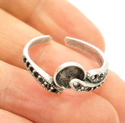 Silver Ring Blank Ring Setting Ring Bezel Base Cabochon Mountings Adjustable(for 7mm,2mm stone blanks)Oxidized Silver Plated Brass G6771