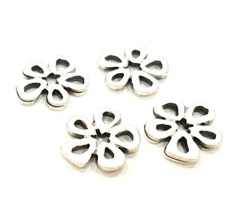 10 Silver Charms Antique Silver Plated Flower Charms 10 Pcs  (15mm) Antique Silver Plated Metal  G6780