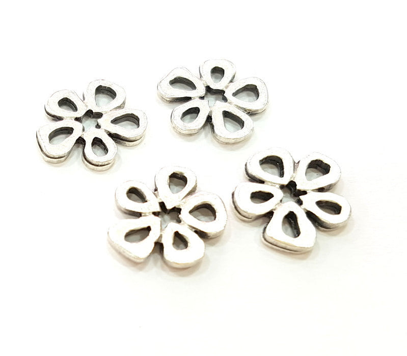 10 Silver Charms Antique Silver Plated Flower Charms 10 Pcs  (15mm) Antique Silver Plated Metal  G6780