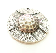 2 Silver Pendant Oxidized Silver Tribal Pendants Antique Silver Plated Pendants (29mm)  G14599