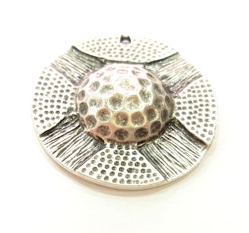 2 Silver Pendant Oxidized Silver Tribal Pendants Antique Silver Plated Pendants (29mm)  G14599
