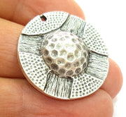 2 Silver Pendant Oxidized Silver Tribal Pendants Antique Silver Plated Pendants (29mm)  G14599