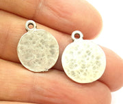10 Silver Charms Antique Silver Plated Hammered Charms 10 Pcs  (15mm) G6787