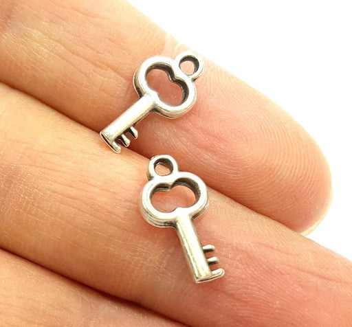 20 Key Charms Antique Silver Plated Charms (15x8mm) G6790