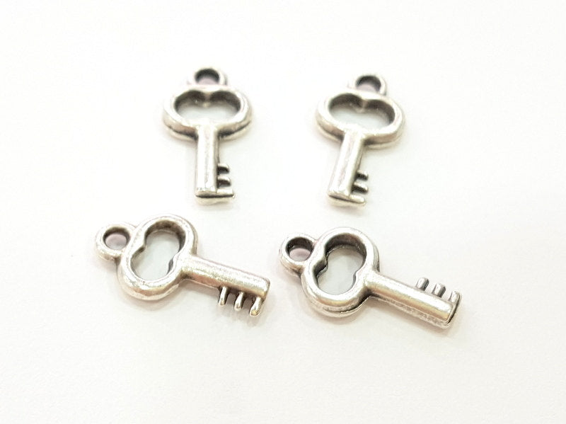 20 Key Charms Antique Silver Plated Charms (15x8mm) G6790