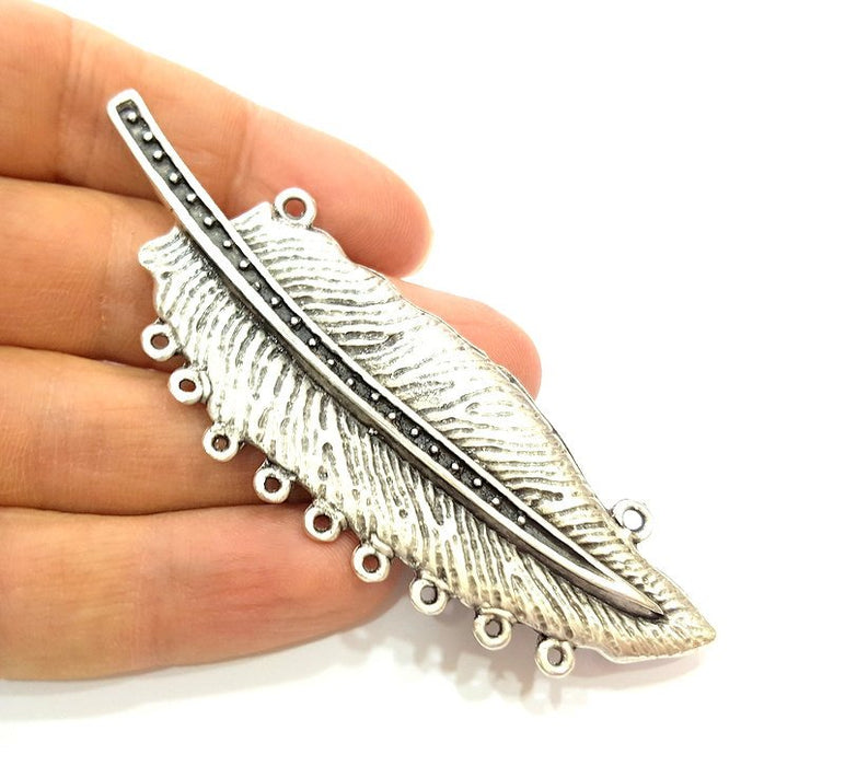 Silver Pendant Silver Plated Leaf Pendant Connector (94x31mm) Antique Silver Plated G14924