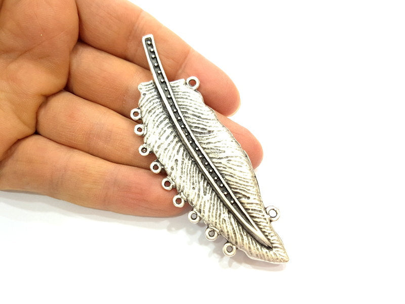 Silver Pendant Silver Plated Leaf Pendant Connector (94x31mm) Antique Silver Plated G14924