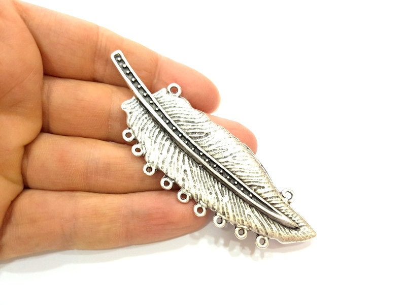 Silver Pendant Silver Plated Leaf Pendant Connector (94x31mm) Antique Silver Plated G14924