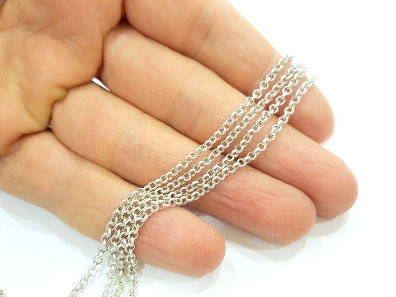 Silver Chain Silver Plated Chain Antique Silver Plated 1 Meter - 3.3 Feet (2,5 mm)  G12158