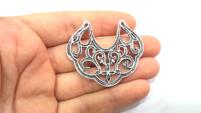 2 Antique Silver Plated  Medallion Connector , Pendants   (51x48 mm)  G10964