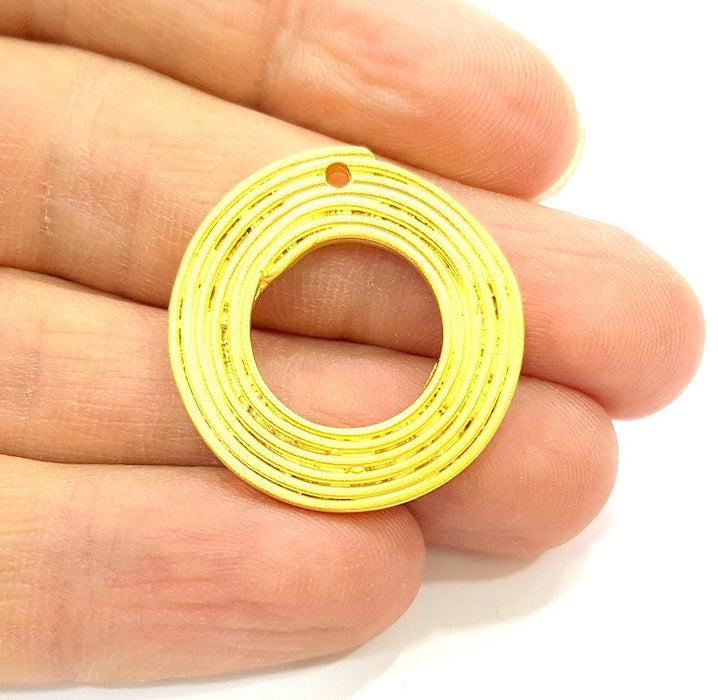 2 Gold Circle Pendant Gold Plated Necklace Connector (29mm)  G6634