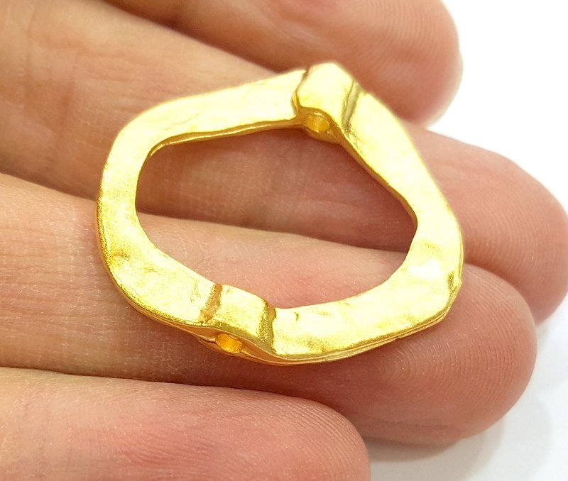 2 Gold Pendant Gold Plated Hammered Connector Pendant (31x27mm)  G11321