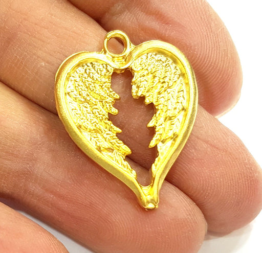 2 Gold Plated Heart Charms Pendants (28x22mm)  G6822