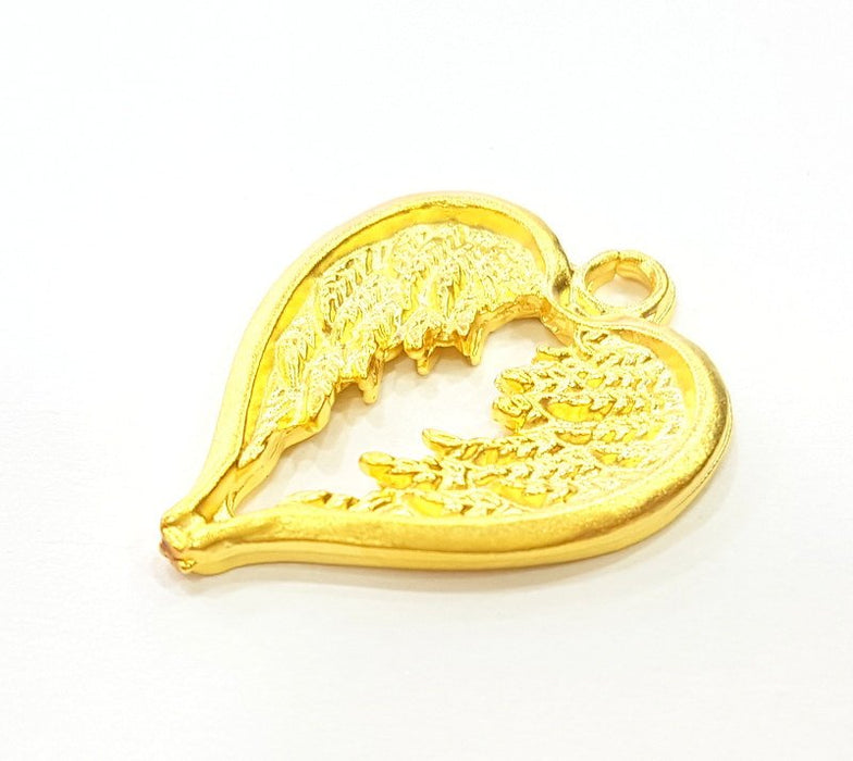 2 Gold Plated Heart Charms Pendants (28x22mm)  G6822