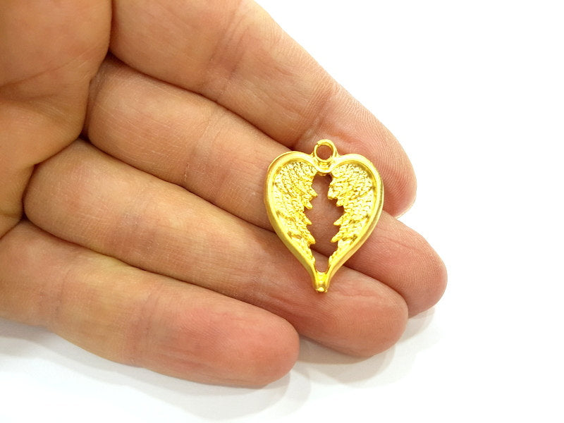 2 Gold Plated Heart Charms Pendants (28x22mm)  G6822