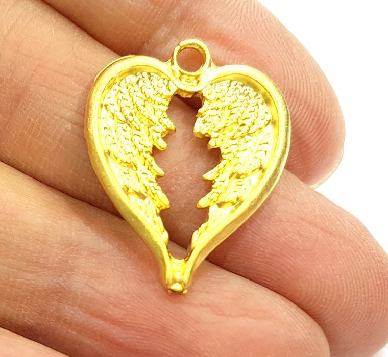 2 Gold Plated Heart Charms Pendants (28x22mm)  G6822