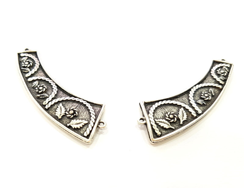Silver Necklace Set Antique Silver Plated Collar Necklace Pendant Set Connector 2 Piece Findings G6834