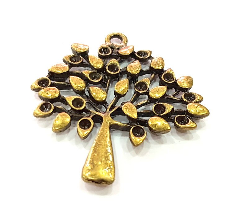 2 Tree Pendant Antique Bronze Pendant  (50x46mm) G6313