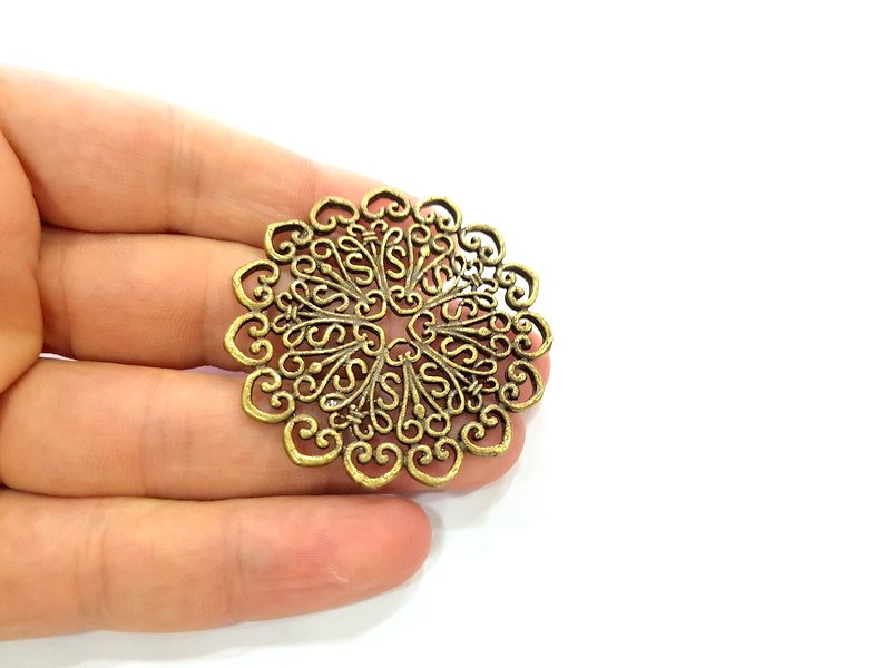 Antique Bronze Filigree Pendant  (50mm) G8940