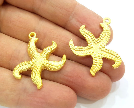 2 Gold Plated Starfish Charms Pendants (33x28mm)  G6856