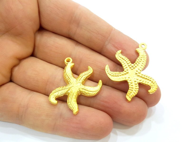 2 Gold Plated Starfish Charms Pendants (33x28mm)  G6856