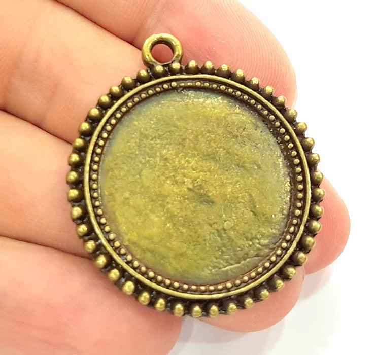 2 Antique Bronze  Pendant Blank Findings Bezel Settings (27mm blank)  G7321