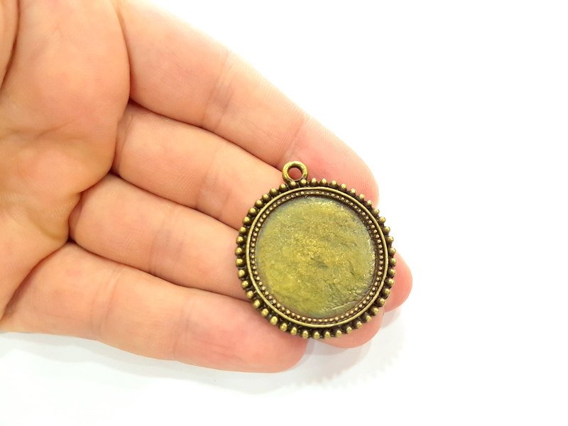 2 Antique Bronze  Pendant Blank Findings Bezel Settings (27mm blank)  G7321