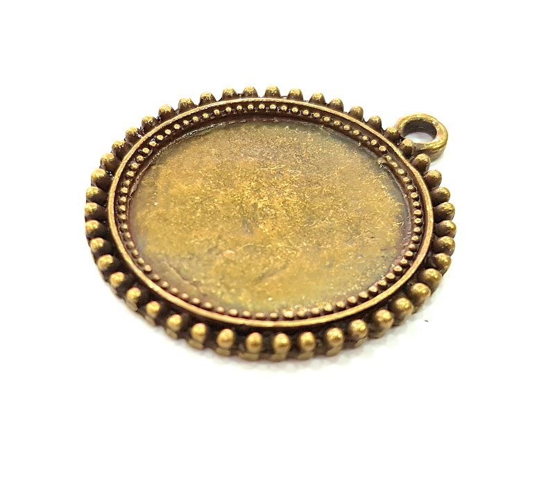 2 Antique Bronze  Pendant Blank Findings Bezel Settings (27mm blank)  G7321