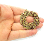2 Flower Pendant Antique Bronze Pendant  Filigree (52mm) G6334