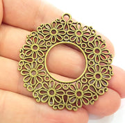 2 Flower Pendant Antique Bronze Pendant  Filigree (52mm) G6334
