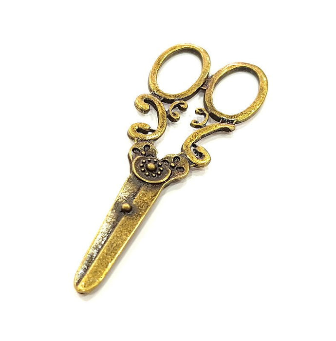 2 Scissors Pendant Antique Bronze Tone (72x29mm) G13604