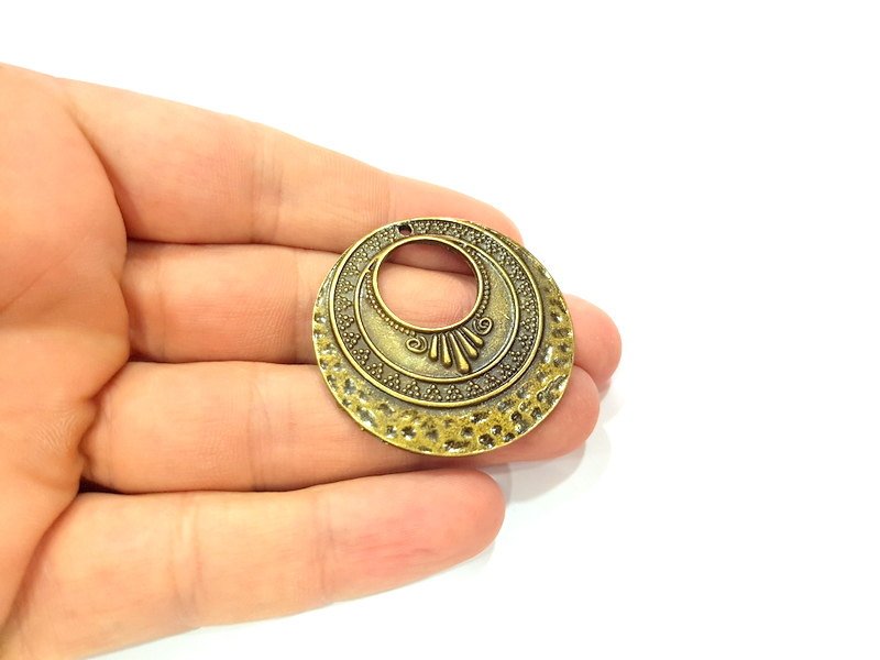 2 Medallion Pendant Antique Bronze Pendant  (42mm) G6339