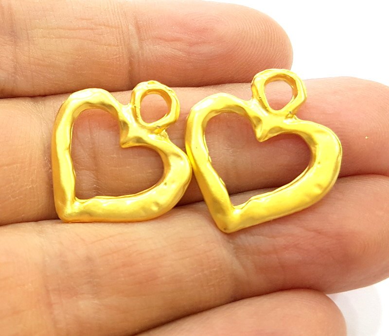 4 Gold Charm Gold Plated Heart Charms (24x21mm)  G6867